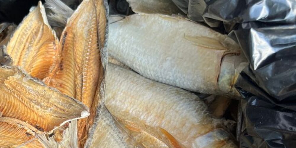 Piezas de pescado seco entero listas para su manejo